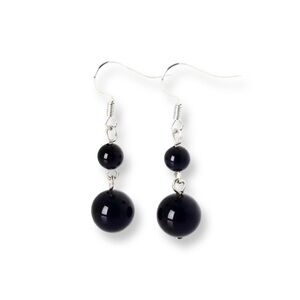 ⭐️ 5 for $25 Black Onyx Semi-Precious Natural Stone Hoop Earrings